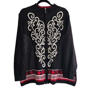 Black and White Embroidered Women's Sweater